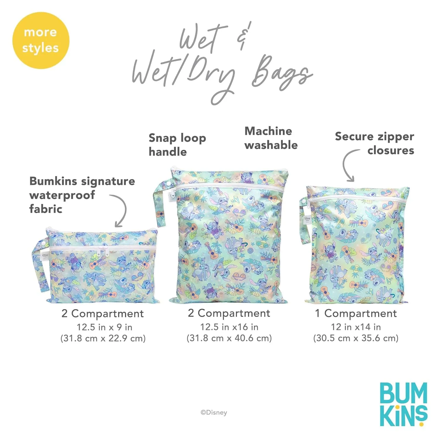 Bumkins Disney Waterproof Wet Dry Clutch Bag for Baby, Travel, Swim Suit, Diapers, Pump Parts, Pool, Gym Clothes, Toiletry, Hook to Stroller, Daycare, Packing Pouch, Zip Bag, Mickey and Friends White