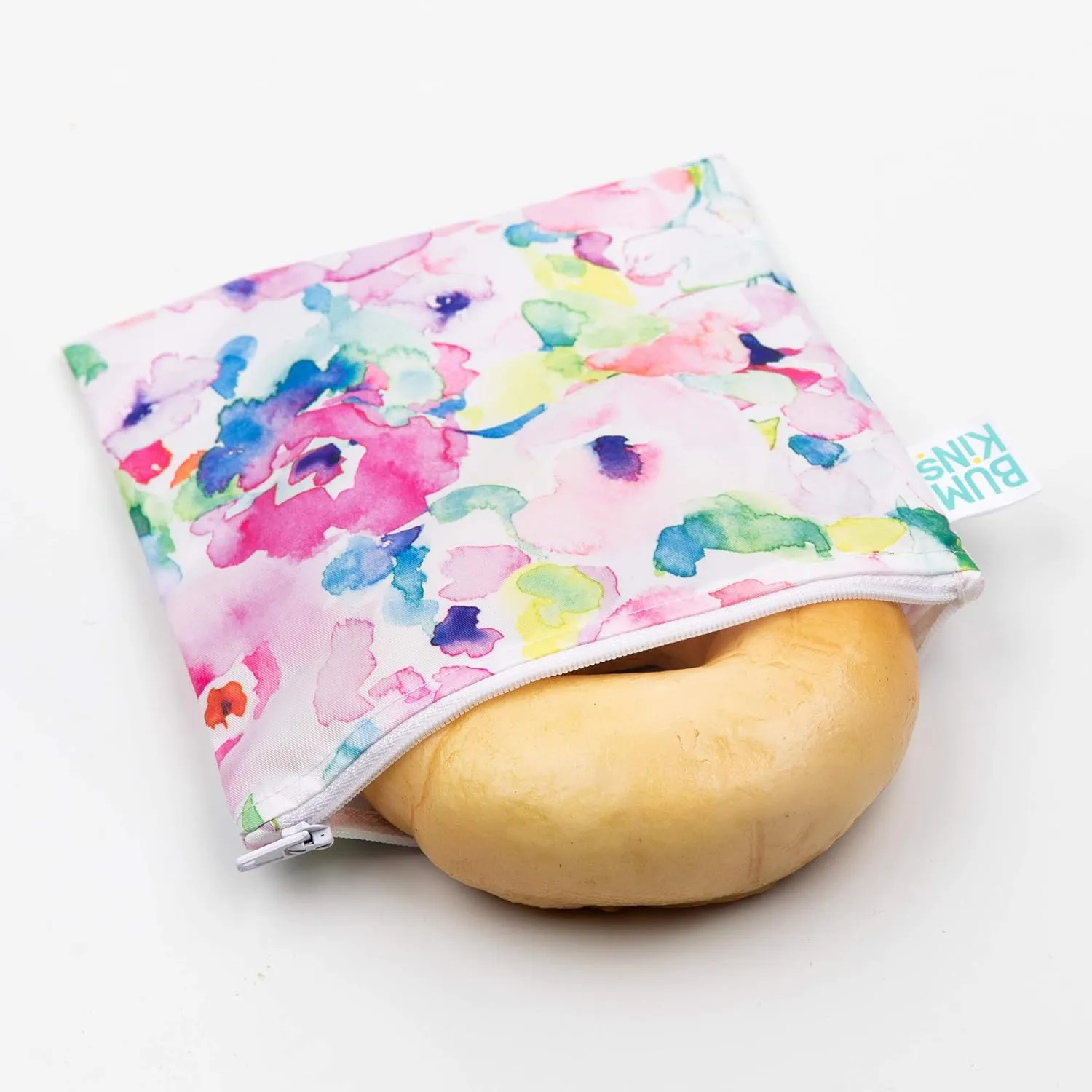 Bumkins Reusable Sandwich and Snack Bags, for Kids School Lunch and for Adults Portion, Washable Fabric, Waterproof Cloth Zip Bag, Travel Pouch, Food-Safe, Large 4-pack Watercolors and Brushstrokes