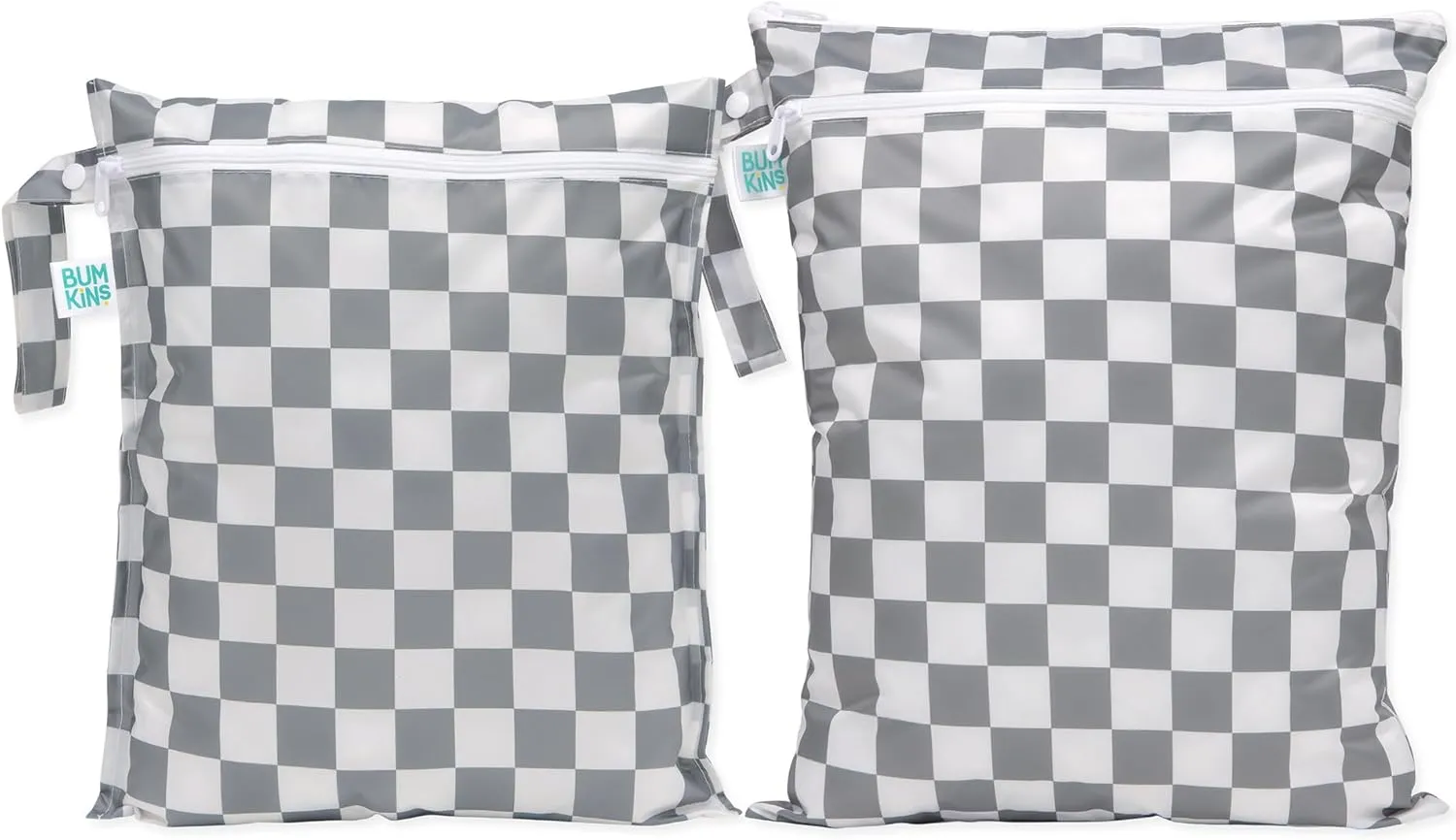 Bumkins Waterproof Wet and Wetdry Bags for Baby, Travel, Swim Suit, Cloth Diaper, Pump Parts, Pool, Beach, Gym Clothes, Toiletry, Hook to Stroller, Daycare, Zipper Reusable Packing Pouch, Gray Check