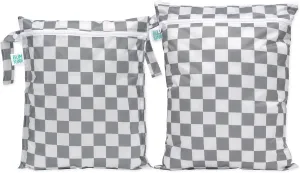 Bumkins Waterproof Wet and Wetdry Bags for Baby, Travel, Swim Suit, Cloth Diaper, Pump Parts, Pool, Beach, Gym Clothes, Toiletry, Hook to Stroller, Daycare, Zipper Reusable Packing Pouch, Gray Check