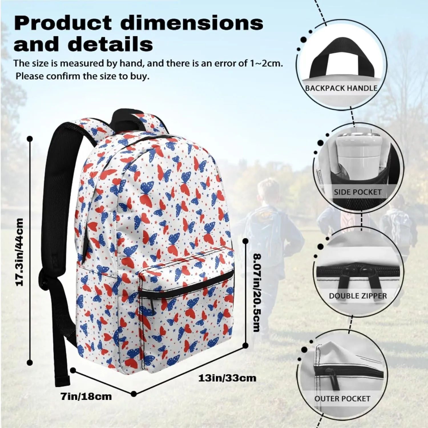 Butterfly Backpack and Lunch Box Set 3 Piece Large Capacity School Bag Lightweight Student Traveling Camping Hiking Schoolbag Book Bag for Boys Girls