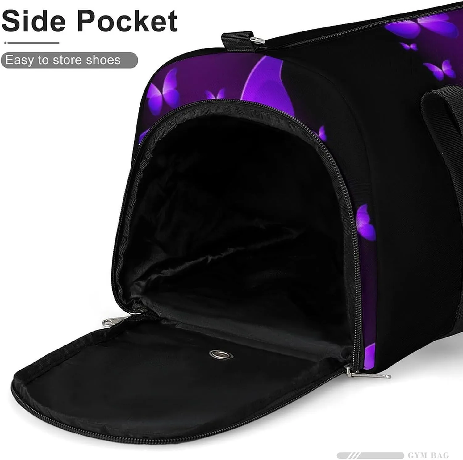 Butterfly Purple Black A Fitness Bag with Large Storage Space Is Suitable for Portable Outdoor Use