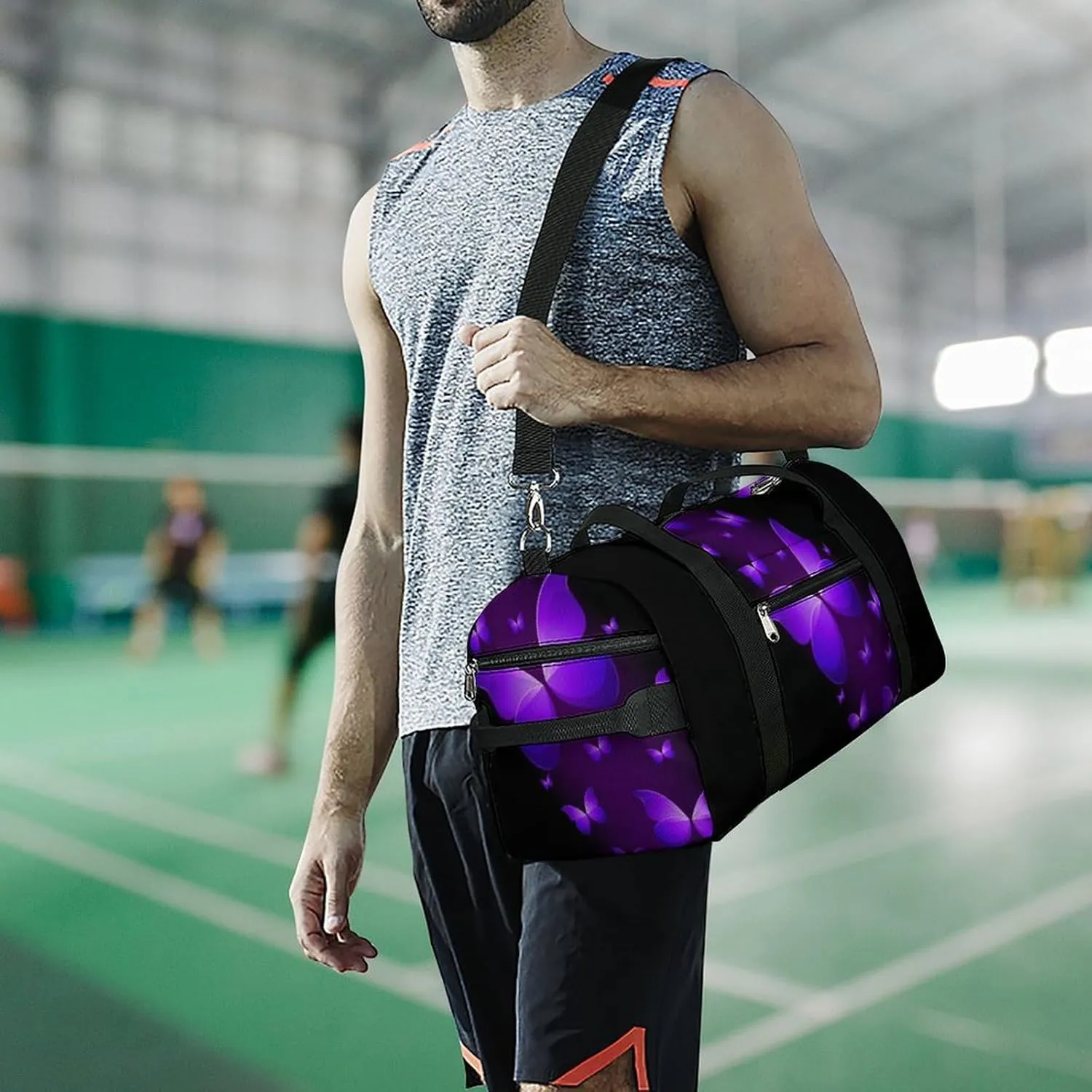 Butterfly Purple Black A Fitness Bag with Large Storage Space Is Suitable for Portable Outdoor Use