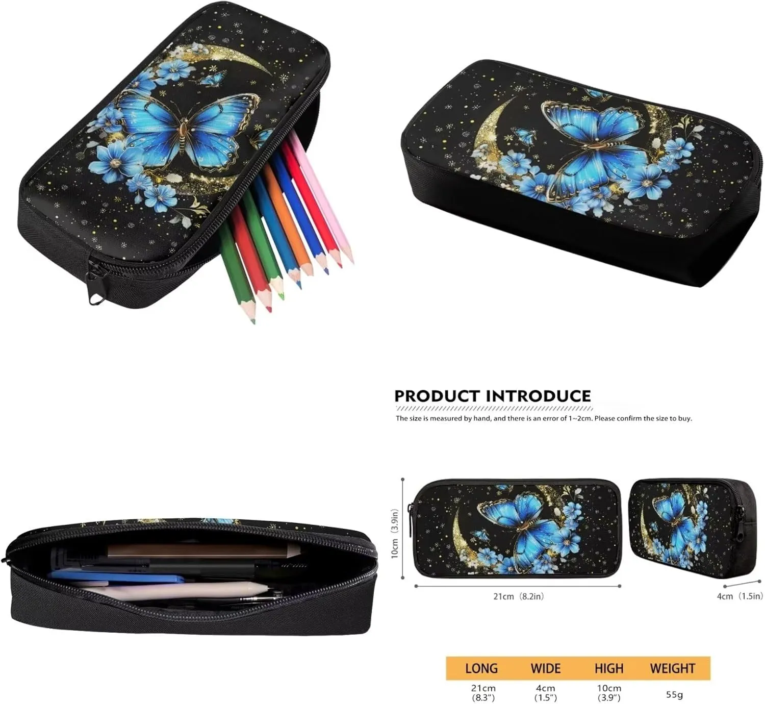 Butterfly School Bag Bookbag with Insulated Lunch Box Bag Pencil Case 3 Pieces Set Kids Kindergarten Preschool School Bookbag 12 Inch Backpack Satchel
