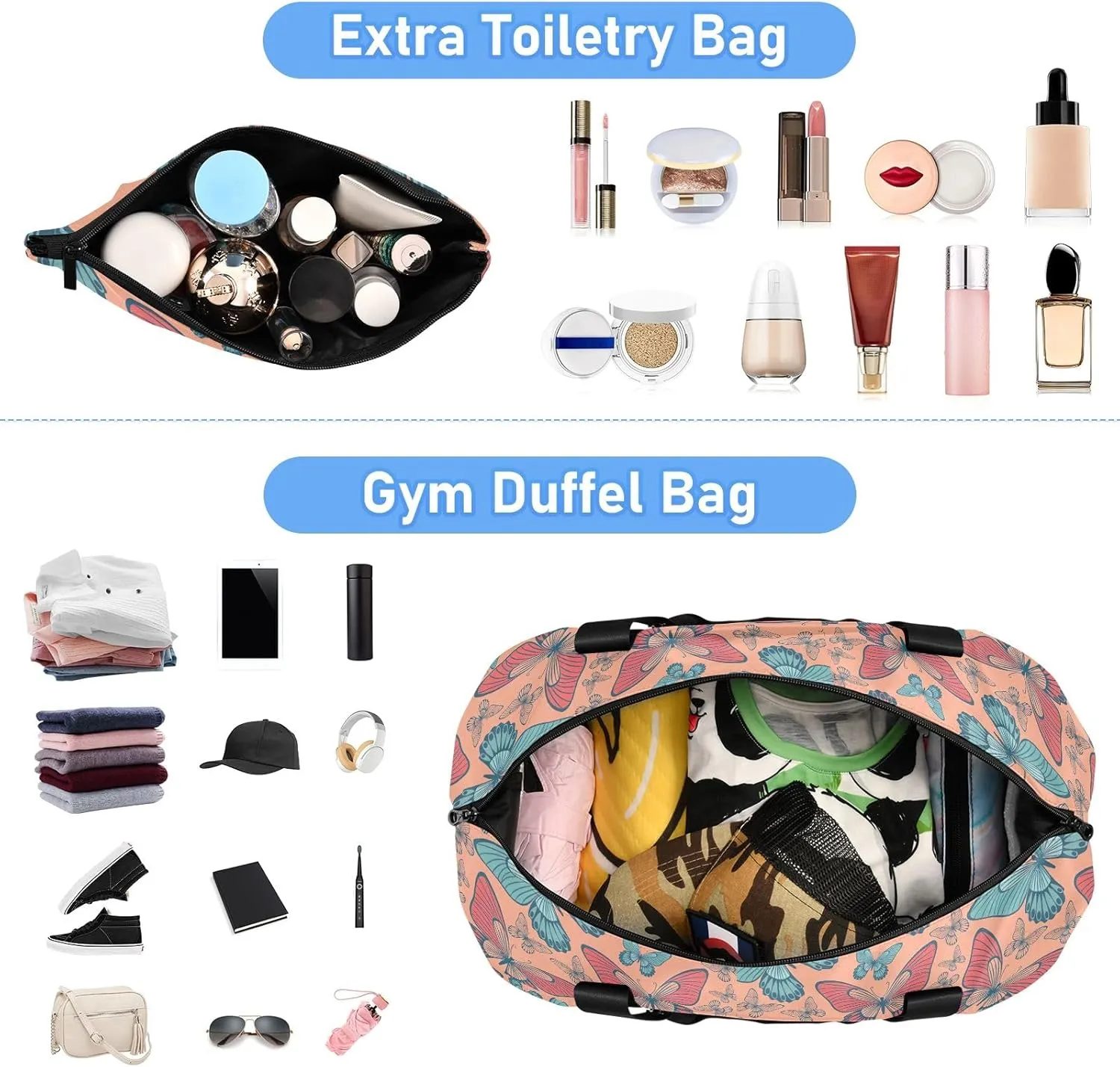Butterfly Specimen Duffle Bag for Travel Waterproof Gym Bags Men, Carry on Garment Duffel Bag