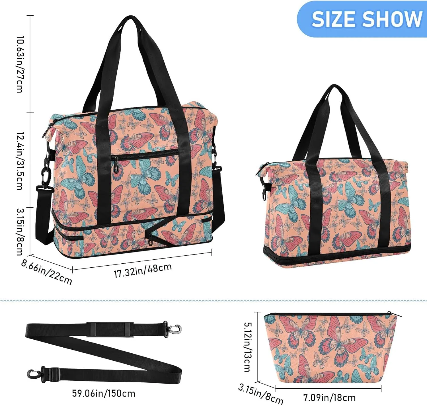 Butterfly Specimen Duffle Bag for Travel Waterproof Gym Bags Men, Carry on Garment Duffel Bag