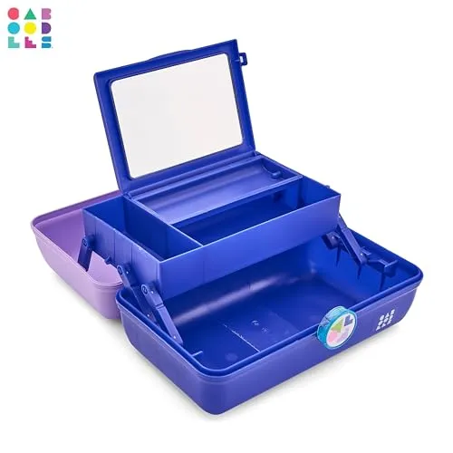Caboodles On-The-Go Girl Makeup Box, Two-Tone Lilac on Cobalt, Hard Plastic Makeup Organizer Box, Built-In Mirror, Secure Latch for Safe Travel, Spacious Storage for Large Items