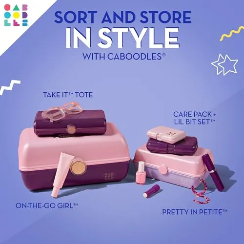 Caboodles On-The-Go Girl Makeup Box, Two-Tone Lilac on Cobalt, Hard Plastic Makeup Organizer Box, Built-In Mirror, Secure Latch for Safe Travel, Spacious Storage for Large Items