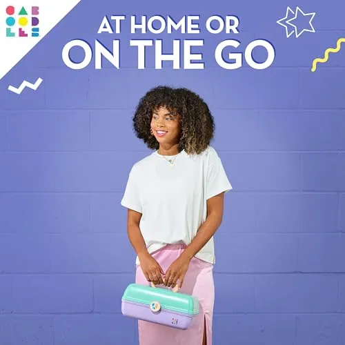 Caboodles On-The-Go Girl Makeup Box, Two-Tone Lilac on Cobalt, Hard Plastic Makeup Organizer Box, Built-In Mirror, Secure Latch for Safe Travel, Spacious Storage for Large Items