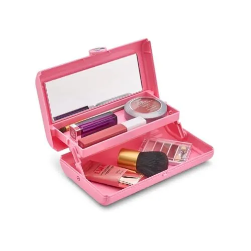 Caboodles Take It Tote, Pink, Makeup Travel Case with Large Built-In Mirror, Mint Auto-Open Tray, Snap-Tight Lid, Ideal for Quick Touch Ups On The Go