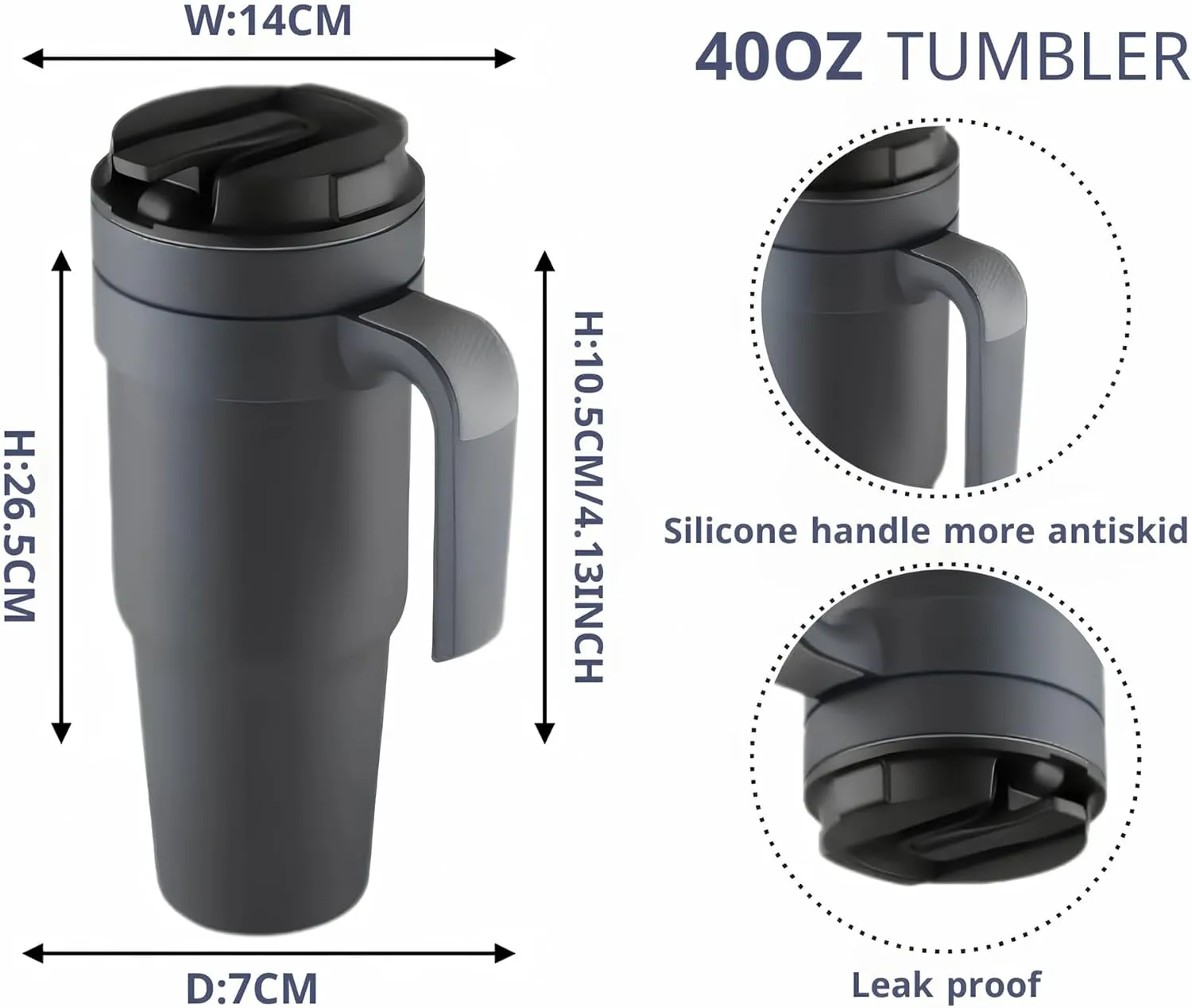Cafeteria Coffee Mug with Handle for Hot and Cold Drinks, Travel Mug (grey), 40 OZ, Gray, FC094