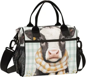 Calf Daisies Mint Lunch Bag for Women Insulated Lunch Organizer Box with Adjustable Shoulder Strap for Office Travel S