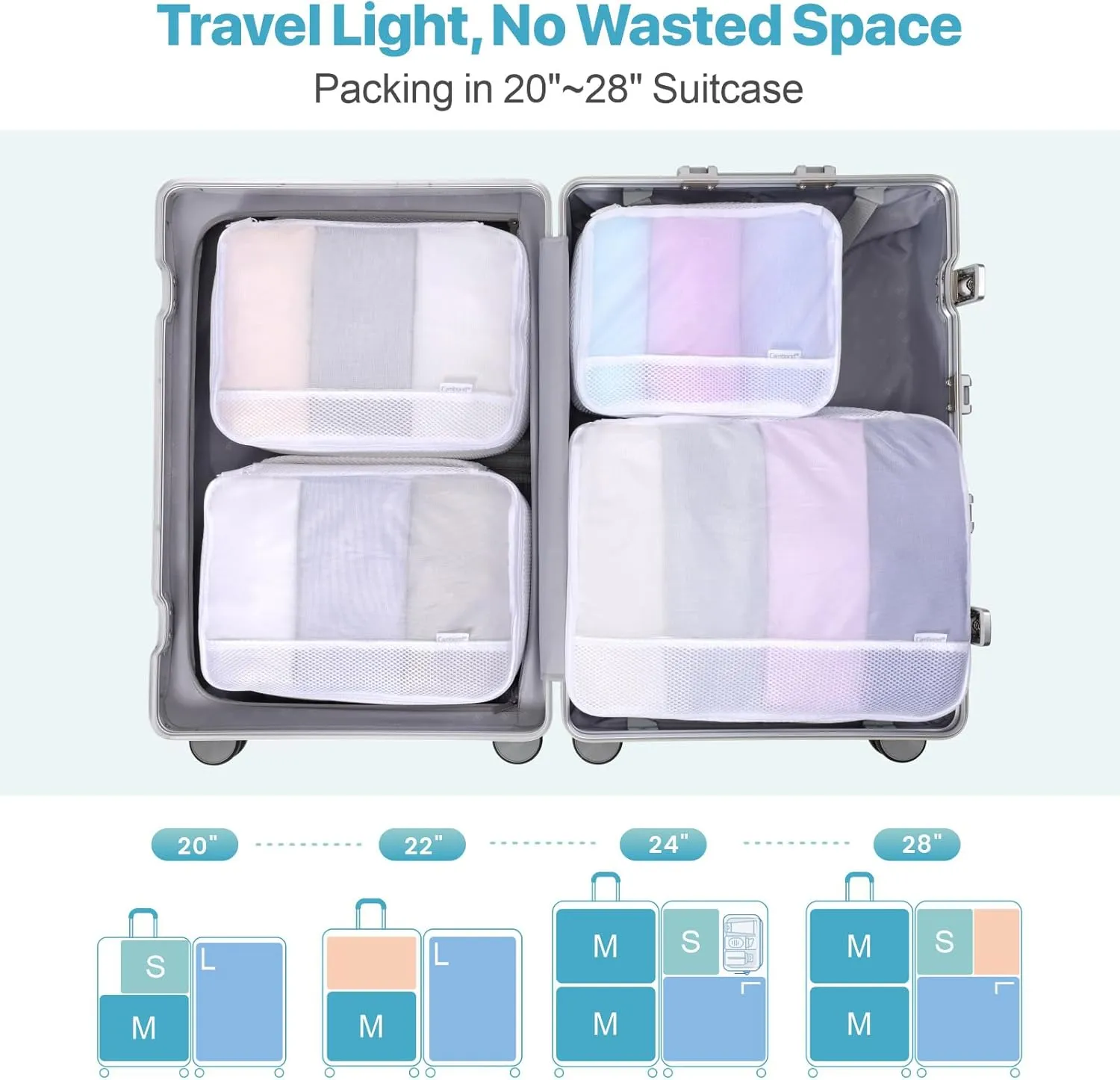 Cambond Dual-Use Mesh Packing Cubes Laundry Bag - See Through Packing Cubes for Travel, Lightweight Machine Washable Mesh Laundry Bags Wash Bags with Handle, Travel Bags Luggage Suitcase Organizer