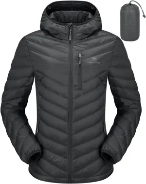 CAMEL CROWN Women's Down Jackets Lightweight Puffer Jackets Packable Quilted Winter Coat Hooded Outerwear With Chest Pocket