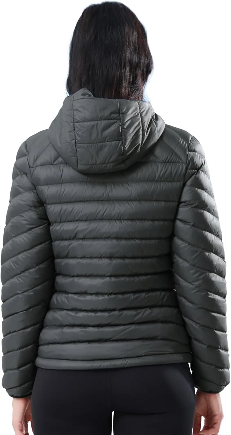 CAMEL CROWN Women's Down Jackets Lightweight Puffer Jackets Packable Quilted Winter Coat Hooded Outerwear With Chest Pocket
