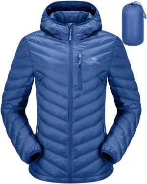 CAMEL CROWN Women's Down Jackets Lightweight Puffer Jackets Packable Quilted Winter Coat Hooded Outerwear With Chest Pocket