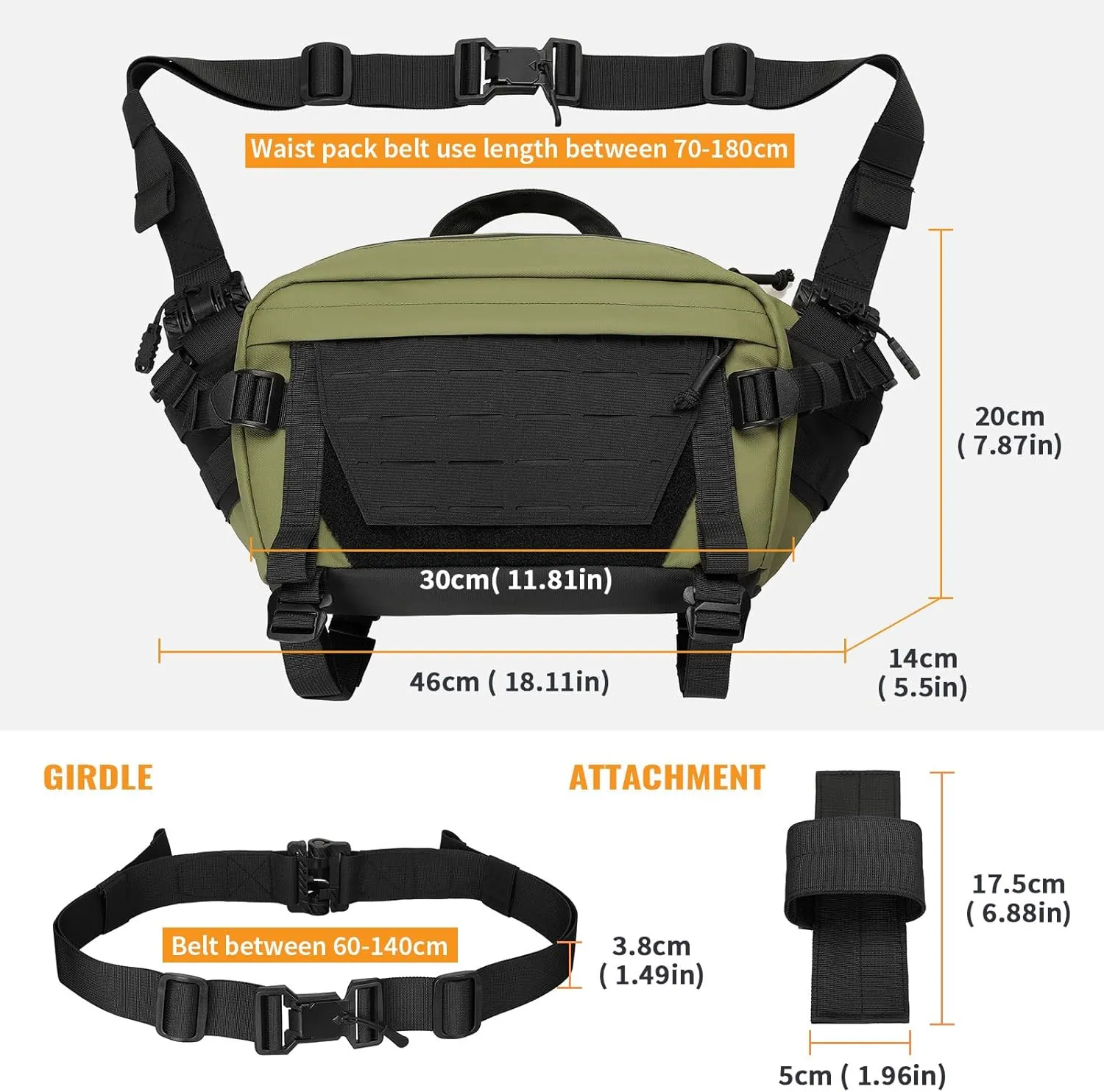 CamGo Tactical Shoulder Bag Molle Crossbody Messenger Bag Military Utility Hip Belt Bags for Outdoor Hiking Fishing Cycling Hunting (#01-Green)