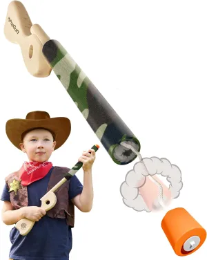 Camo Toy Pop Gun for Kids - Wooden Toy Guns for Boys Ages 3-7 - Fake Handgun with Wood Finish & Plastic Cap - Fun Rifle & Pistol Toys - Made in USA