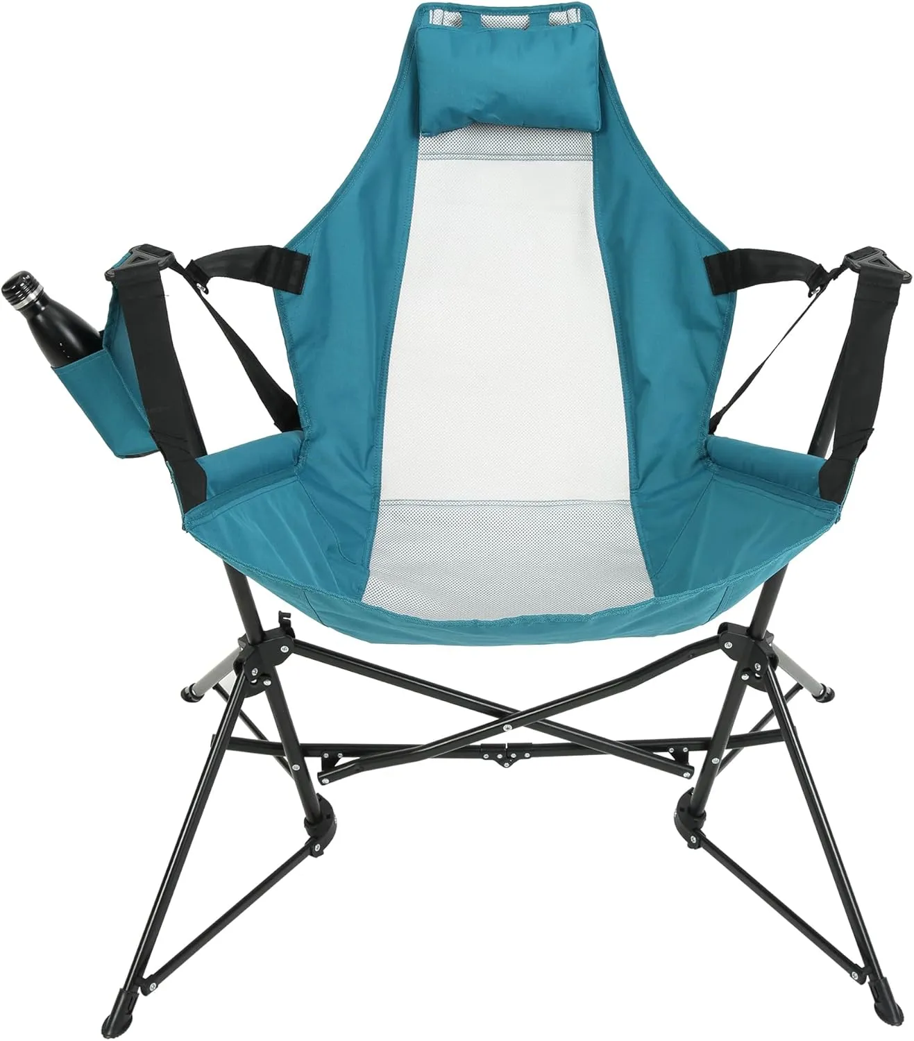 Camping Chair, Folding Portable Rocking Chair, Aluminum Alloy Adjustable Back Swinging Chair with Pillow Cup Holder, Recliner with Carry Bag for Outdoor Travel Lawn Backyard, Blue (2pcs)