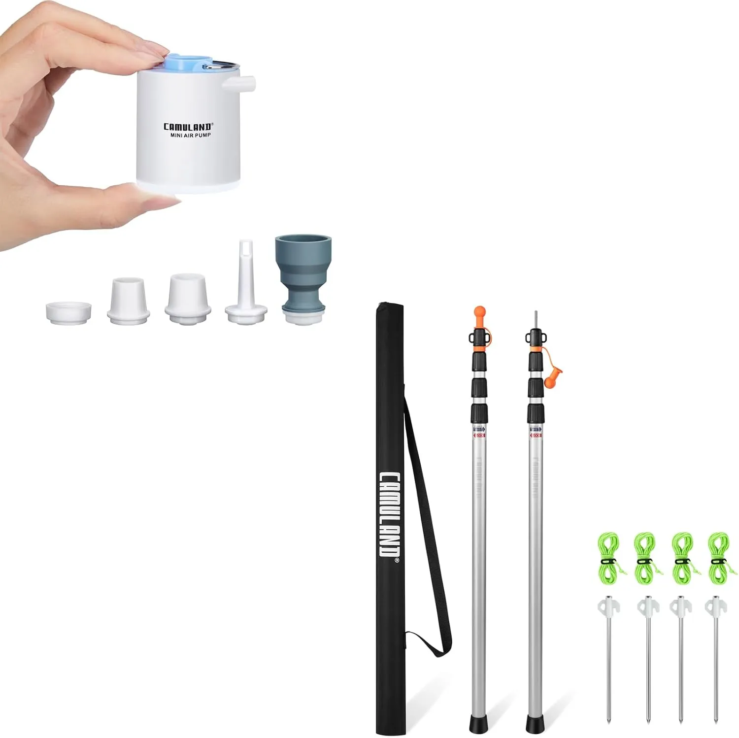 CAMULAND Mini Air Pump   Telescoping Tarp Poles Sleeping Pad Pump Portable Air Pump for Inflatable with 1300mAh Battery USB Rechargeable Camping Light 5 Nozzles for Air Mattres