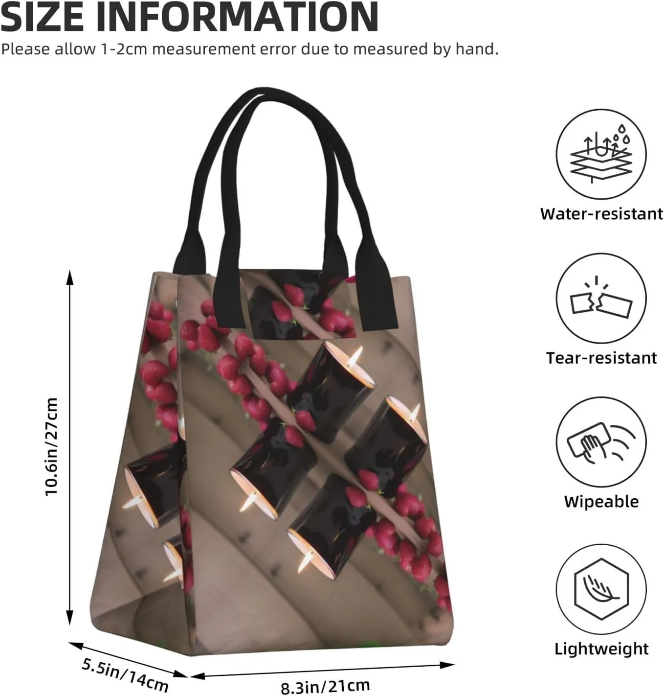 Candles And Roses Lunch Bag For Women Men Reusable Insulated Lunch Tote Bag For Work Office Travel Picnic Yoga