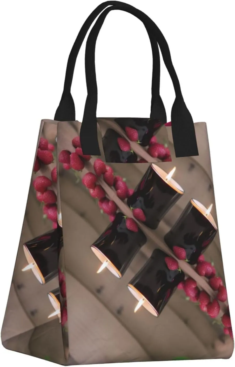 Candles And Roses Lunch Bag For Women Men Reusable Insulated Lunch Tote Bag For Work Office Travel Picnic Yoga