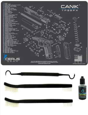 Canik TP9 SFX 5 PC EDOG Cerus Gear Schematic (Exploded View) Heavy Duty Pistol Cleaning 12x17 Padded Gun-Work Surface Protector Mat Solvent & Oil Resistant & 3 PC Cleaning Essentials & Clenzoil