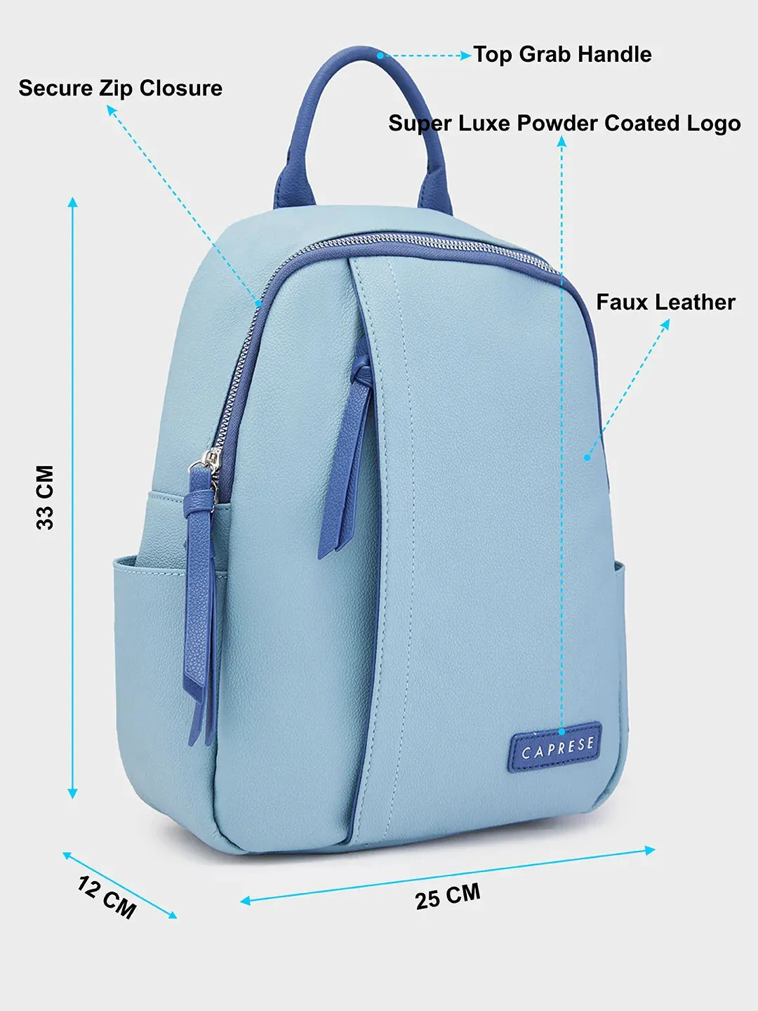 Caprese Tia Medium Powder Blue Backpack