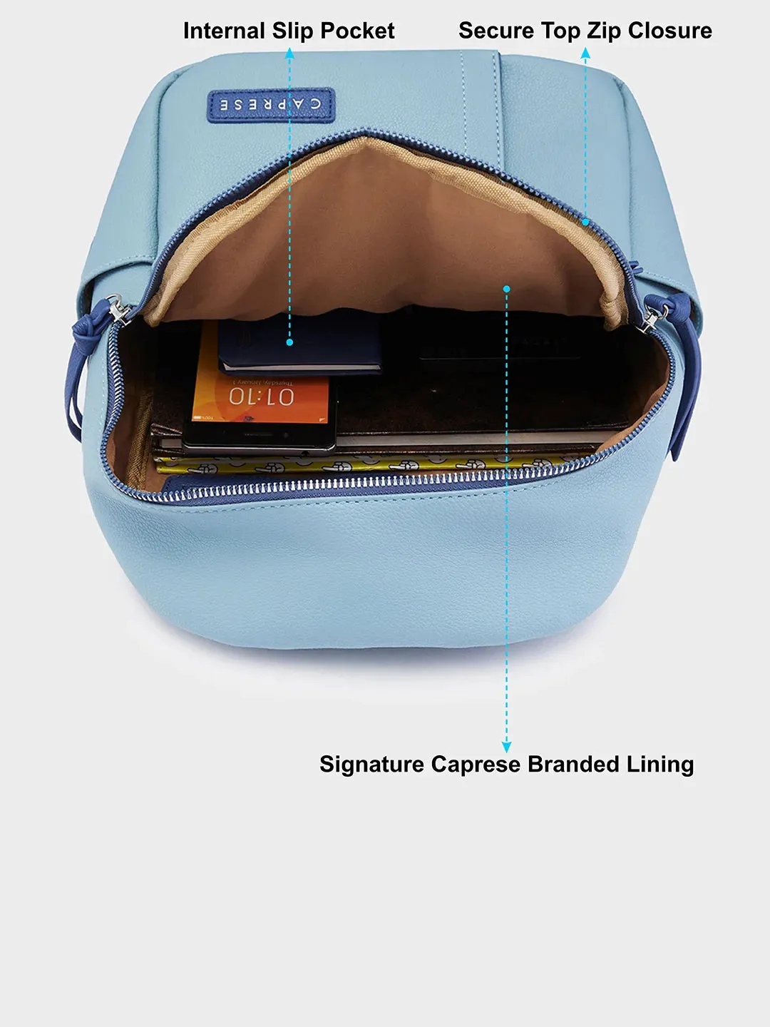 Caprese Tia Medium Powder Blue Backpack