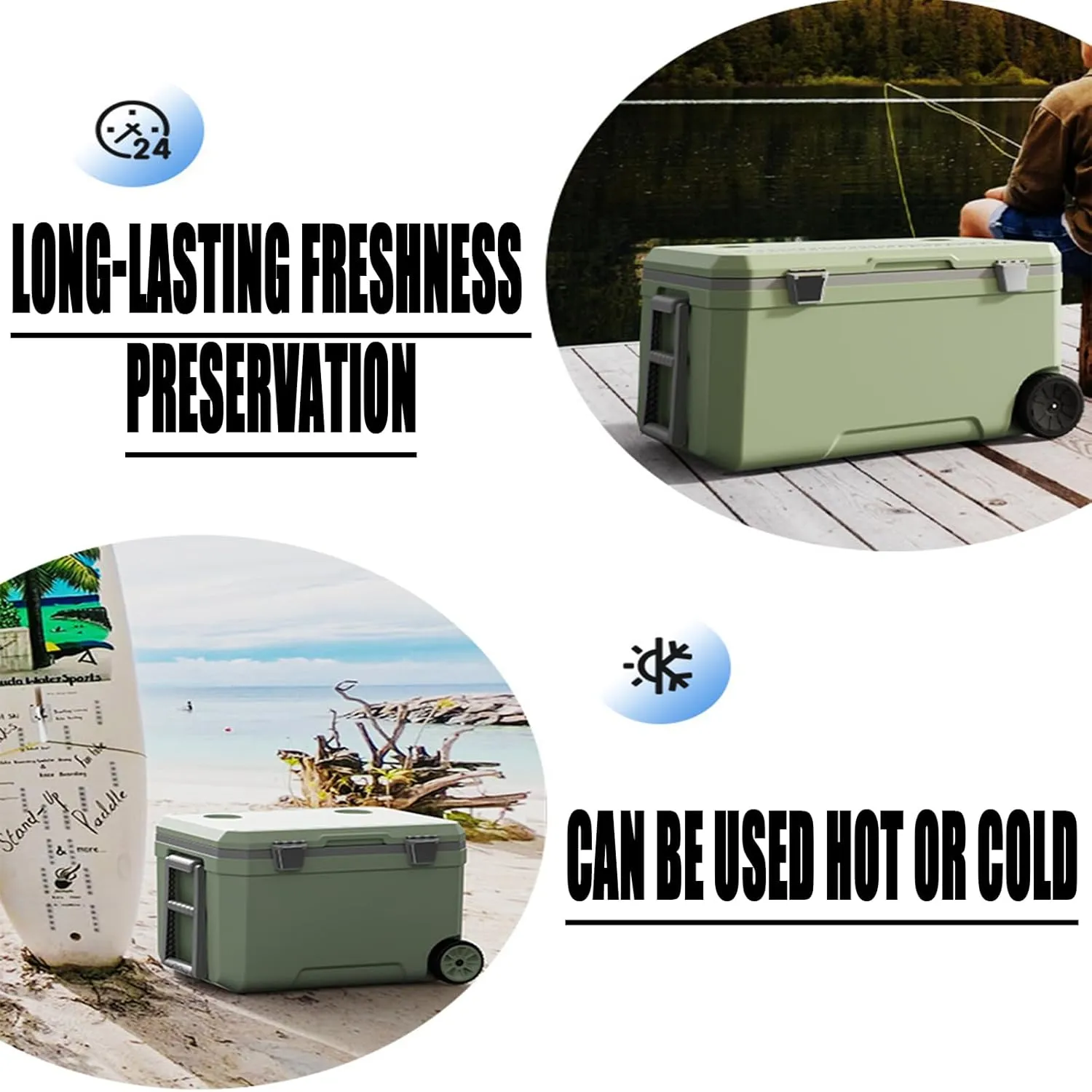 Car Camping Coolers for Peugeot 3008 4008, Waterproof Portable Cooler, Leak Proof Picnic Insulated Bag, Ultra-Light Premium Ice Chest Box,A-Green-70L
