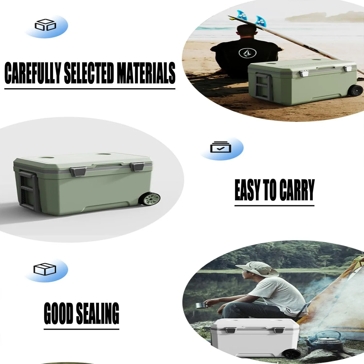 Car Camping Coolers for Peugeot 3008 4008, Waterproof Portable Cooler, Leak Proof Picnic Insulated Bag, Ultra-Light Premium Ice Chest Box,A-Green-70L