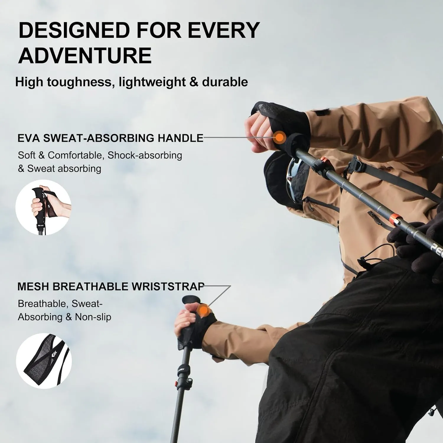 Carbon Fiber Trekking Pole Collapsible & Telescopic Hiking Pole Ultralight Trekking Pole with Quick Lock & Extended EVA Grips Compact Walking Pole for Hiking