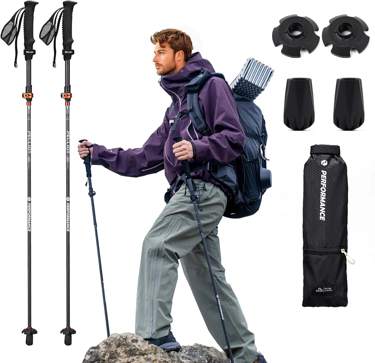 Carbon Fiber Trekking Pole Collapsible & Telescopic Hiking Pole Ultralight Trekking Pole with Quick Lock & Extended EVA Grips Compact Walking Pole for Hiking