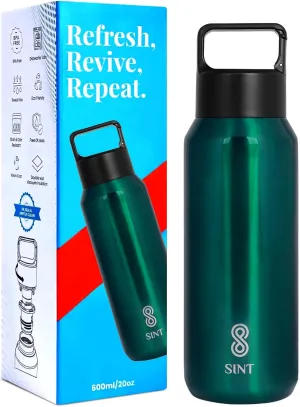 Carbonated Sports Water Bottle - 20 Oz, Leak Proof - Stainless Steel, Gym & Sports Bottles for Men & Women, Double Walled & Vacuum Insulated With Dishwasher Safe, Pack of 1 (Green)
