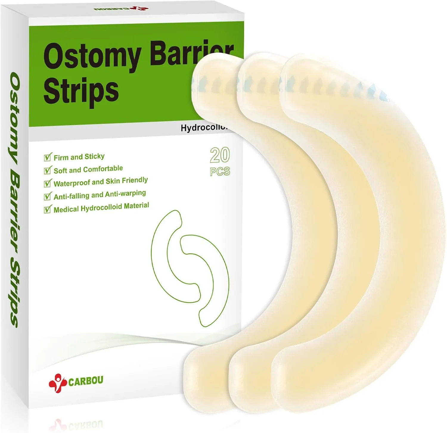 Carbou 20 Pcs Elastic Ostomy Barrier Strips - Medical Grade Hydrocolloid Waterproof Leak - Skin Adhesive Ostomy Barrier Tape for Colostomy Stoma Bags