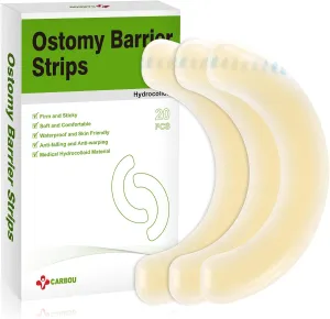 Carbou 20 Pcs Elastic Ostomy Barrier Strips - Medical Grade Hydrocolloid Waterproof Leak - Skin Adhesive Ostomy Barrier Tape for Colostomy Stoma Bags