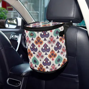 Card Suits-70 Car Trash Can, Waterproof Car Garbage Bin with Lid, Hanging Vehicle Trash Bag Leakproof, Auto Trash Container for Truck, SUV