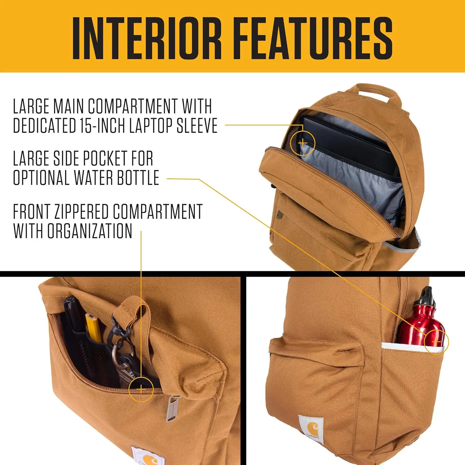 Carhartt 21L Classic Backpack, Water-Resistant Pack W/ 15" Laptop Sleeve and Organizational Compartments, Gravel, PFAS Free