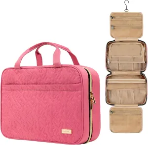 Carrywell (Not Made In China) Hanging Toiletry Bag For Women, Toiletries Bag, Travel Make Up Organizer, Water-Resistant Case For Cosmetics, Makeup and Brushes (Rosewood Pink, Medium)