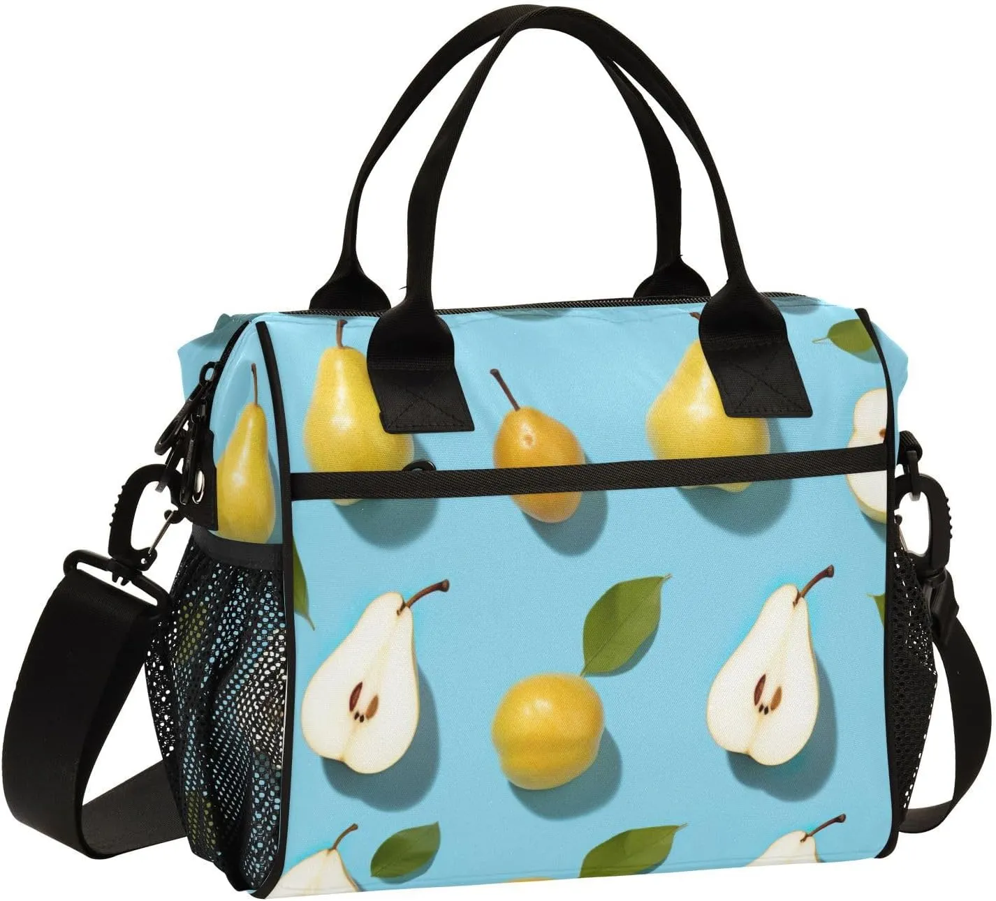 Cartoon Pears with Leaves Insulated Lunch Bag Reusable Lunch Box for Men Women Leakproof Cooler Tote Bag with Adjustable Shoulder Strap Food Handbag for Camping Travel Work Office Picnic