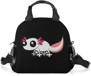 Cartoon White Axolotl Portable Lunch Box Crossbody Bag Tote Insulated with Adjustable Strap Work Beach Picnic