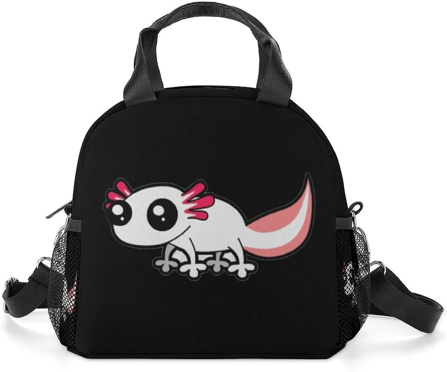 Cartoon White Axolotl Portable Lunch Box Crossbody Bag Tote Insulated with Adjustable Strap Work Beach Picnic