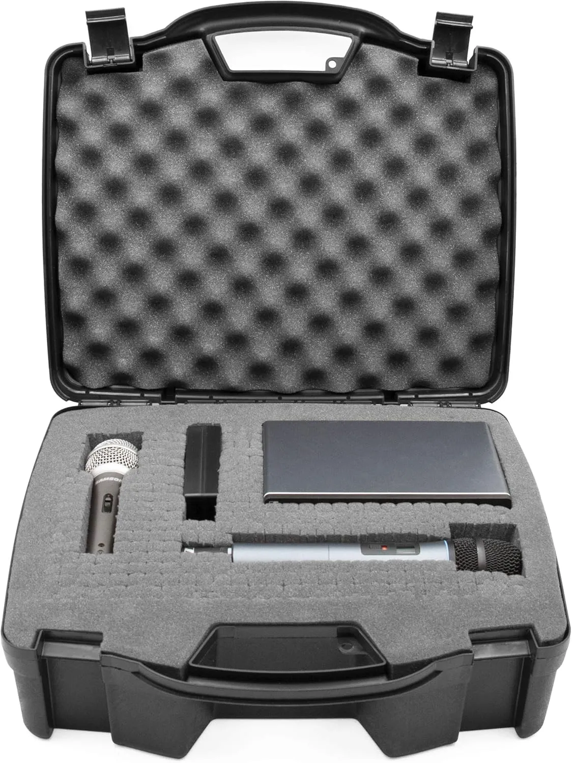 CASEMATIX Wireless Microphone Case - Hard Shell Mic Foam Carrying Case with Customizable Foam Compatible with Sennheiser, Shure, Audio Technica, Nady, VocoPro, Receivers, Transmitters