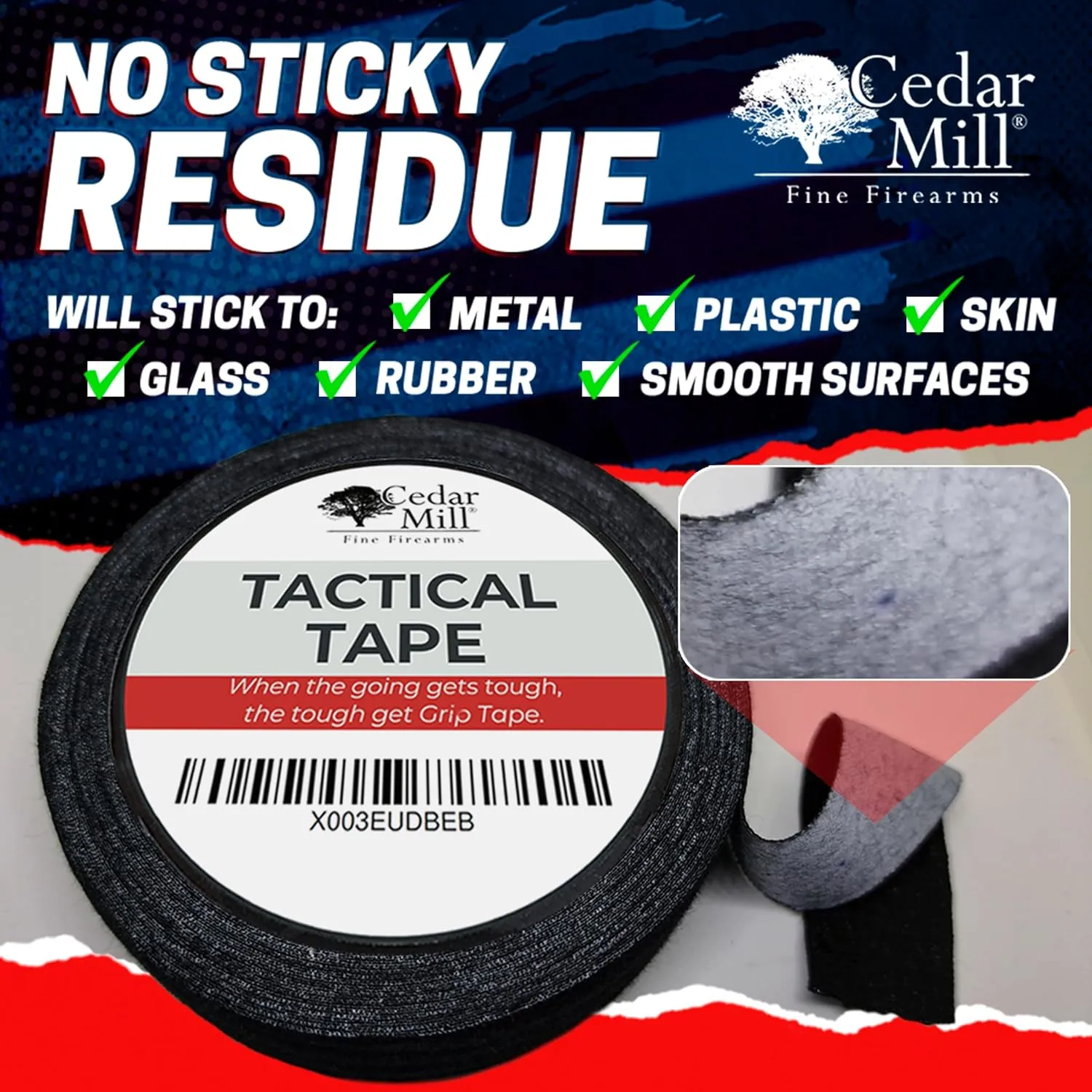 Cedar Mill Fine Firearms Handgun Grip Tape - Waterproof Gun Grip Tape, Non-Adhesive Multipurpose Military Tape to Improve Handles, Fore Grip Tape for Guns, Rifle, and Shotgun - 1 Inch x 21.87 Yards