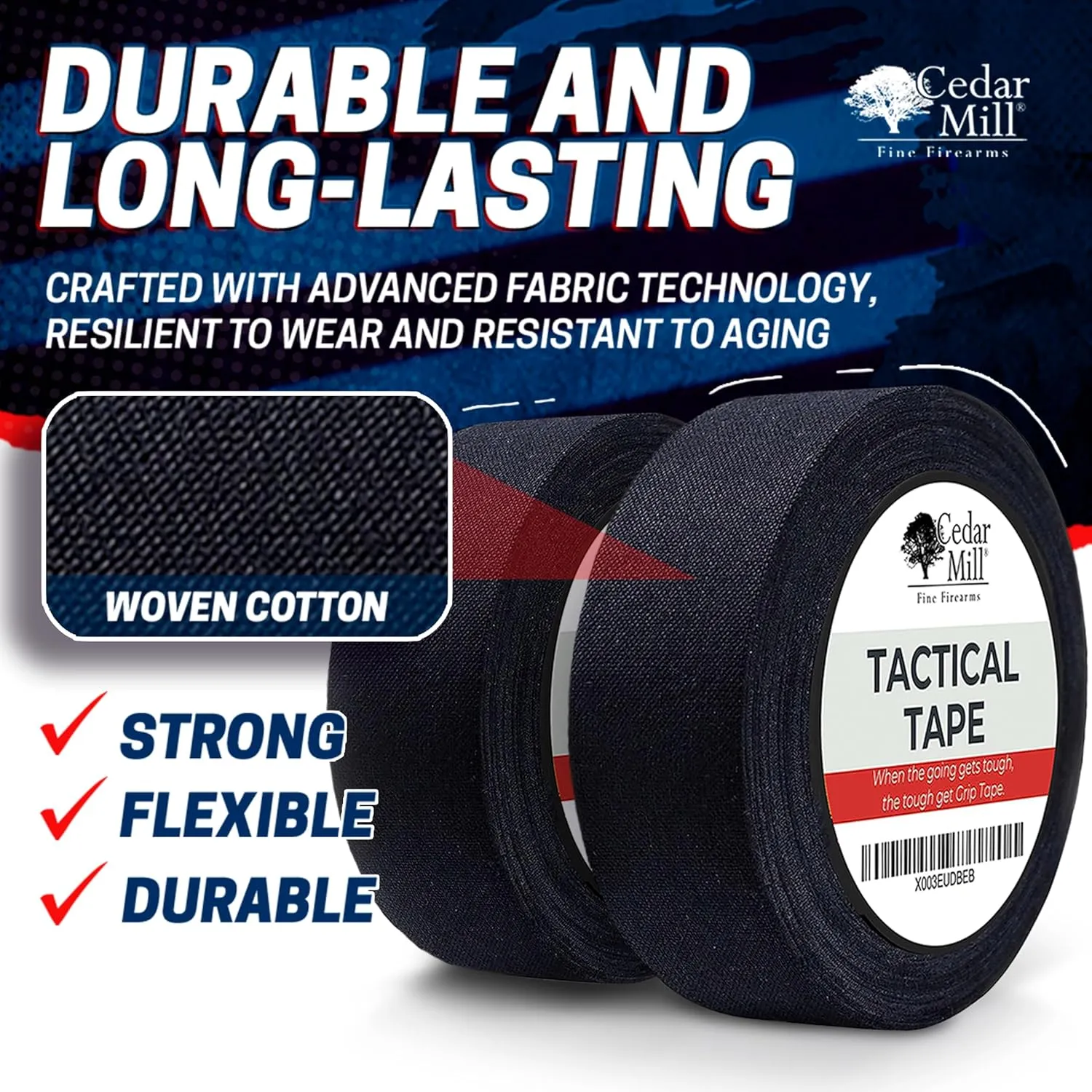 Cedar Mill Fine Firearms Handgun Grip Tape - Waterproof Gun Grip Tape, Non-Adhesive Multipurpose Military Tape to Improve Handles, Fore Grip Tape for Guns, Rifle, and Shotgun - 1 Inch x 21.87 Yards