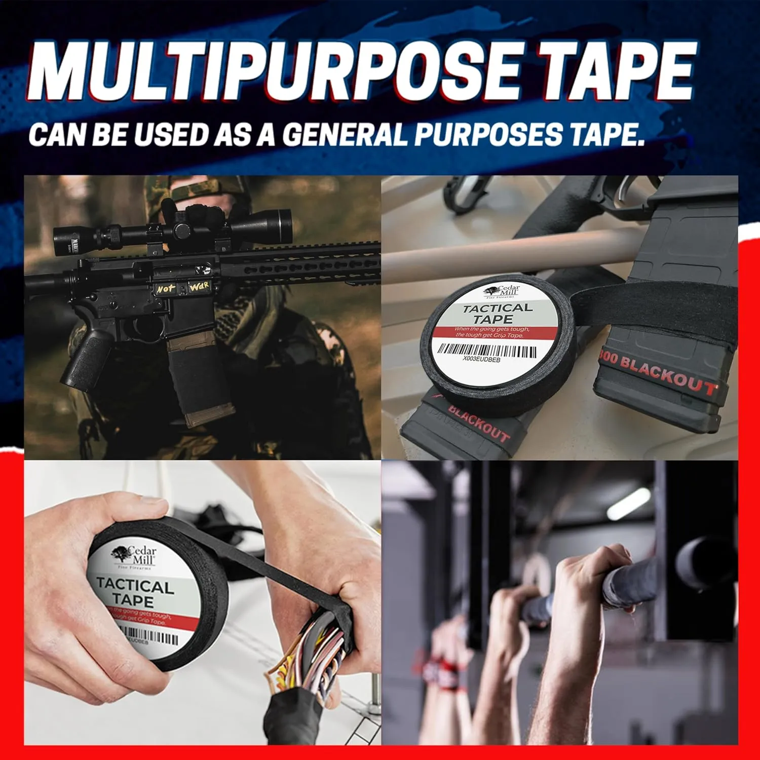 Cedar Mill Fine Firearms Handgun Grip Tape - Waterproof Gun Grip Tape, Non-Adhesive Multipurpose Military Tape to Improve Handles, Fore Grip Tape for Guns, Rifle, and Shotgun - 1 Inch x 21.87 Yards