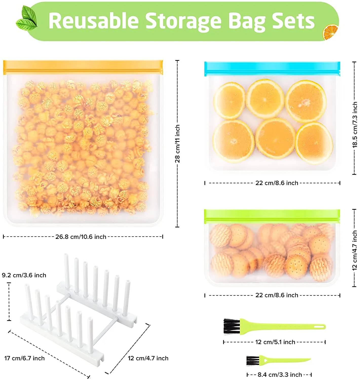 Ceephouge 18 Pack Reusable Food Storage Bags, 4 Freezer Bags Gallon Size, 6 Reusable Sandwich Bags, 8 Reusable Snack Bags with Drying Rack, BPA Free Leakproof Silicone and Plastic Lunch Bag