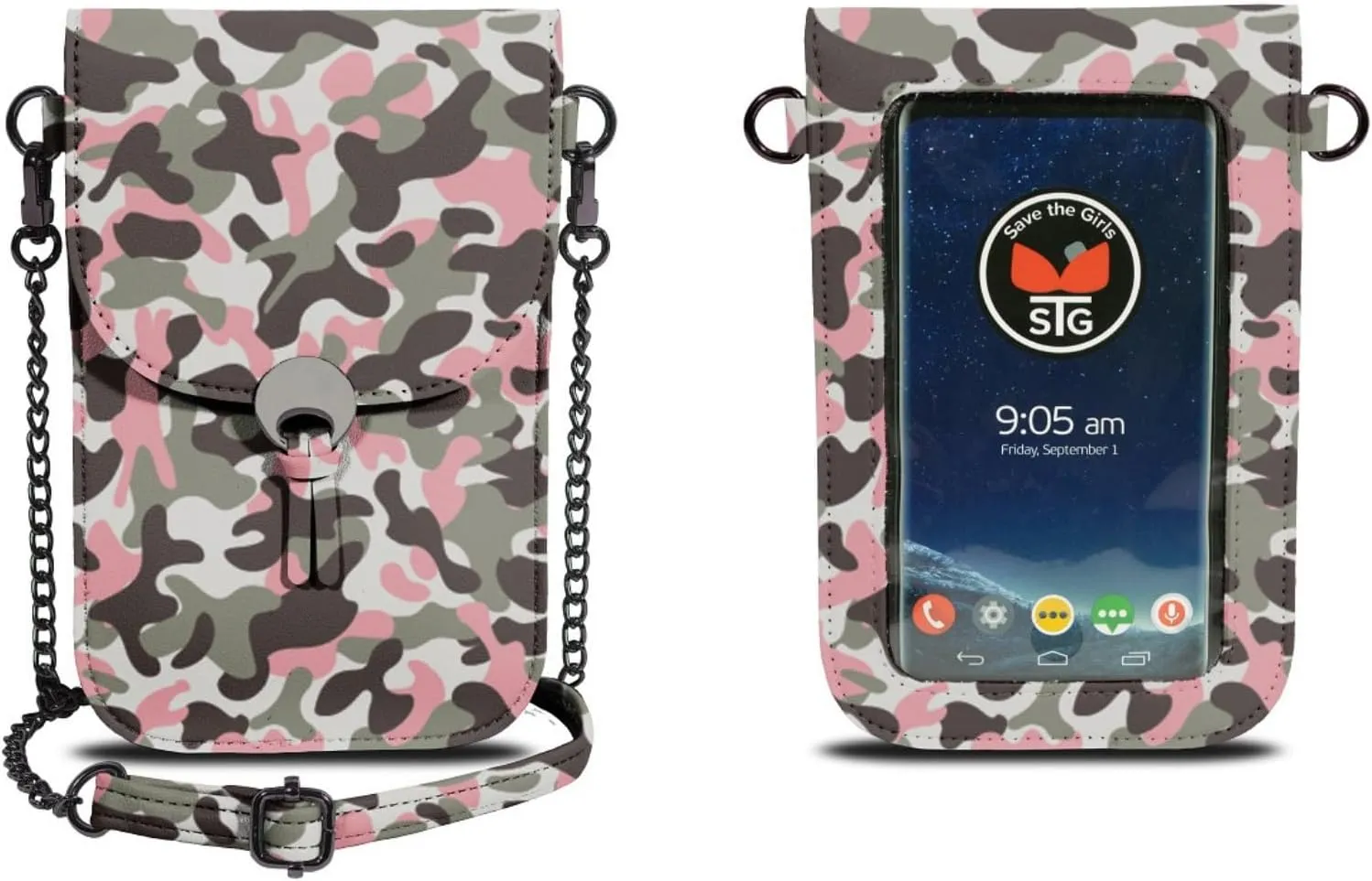 Cell Phone Purse Colorado (Grey Camo) - Touch Screen Women’s Crossbody Handbags With Chain Shoulder Strap - Cell Phone Holder & Crossbody Purse for Concert, Stadium Events & Sports