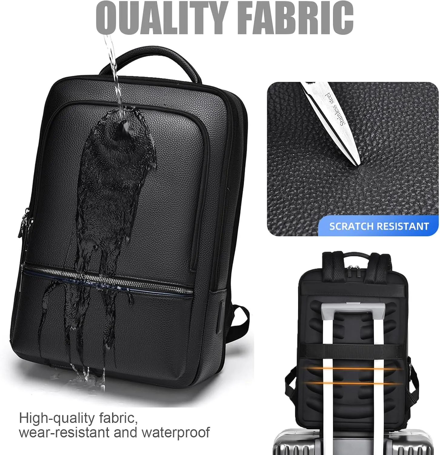 CHAO RAN Leather Laptop Backpack for Men Fit 15.6 Inch Laptop, Business Work Office College Medium Backpack with USB Charging Port, Waterproof Black Travel Bag (Black01)