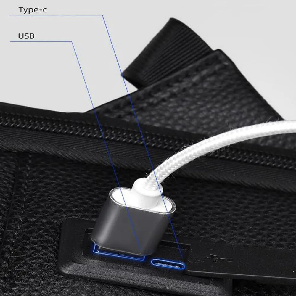 CHAO RAN Leather Laptop Backpack for Men Fit 15.6 Inch Laptop, Business Work Office College Medium Backpack with USB Charging Port, Waterproof Black Travel Bag (Black01)